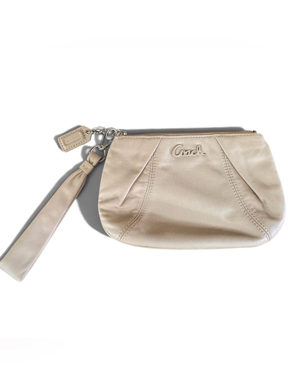 Coach Neutral Leather Wristlet Clutch in Light Taupe